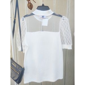 BY DESIGN Sheer Sleeved Top